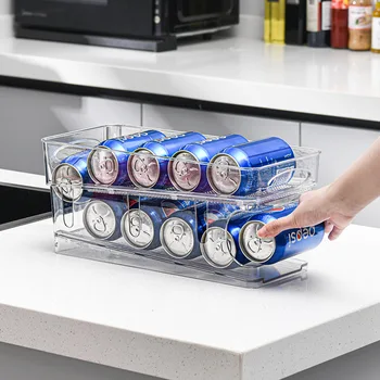 Ящик для хранения банок с напитками, Прозрачный Пластиковый Кухонный холодильник, Двухслойный автоматический держатель для банок с пивной газировкой