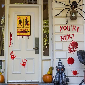 Ужасные наклейки с кровавым отпечатком руки на Хэллоуин, наклейки на стену, окно, дверь, наклейка на дом, украшение для вечеринки в честь Хэллоуина, реквизит для дома с привидениями